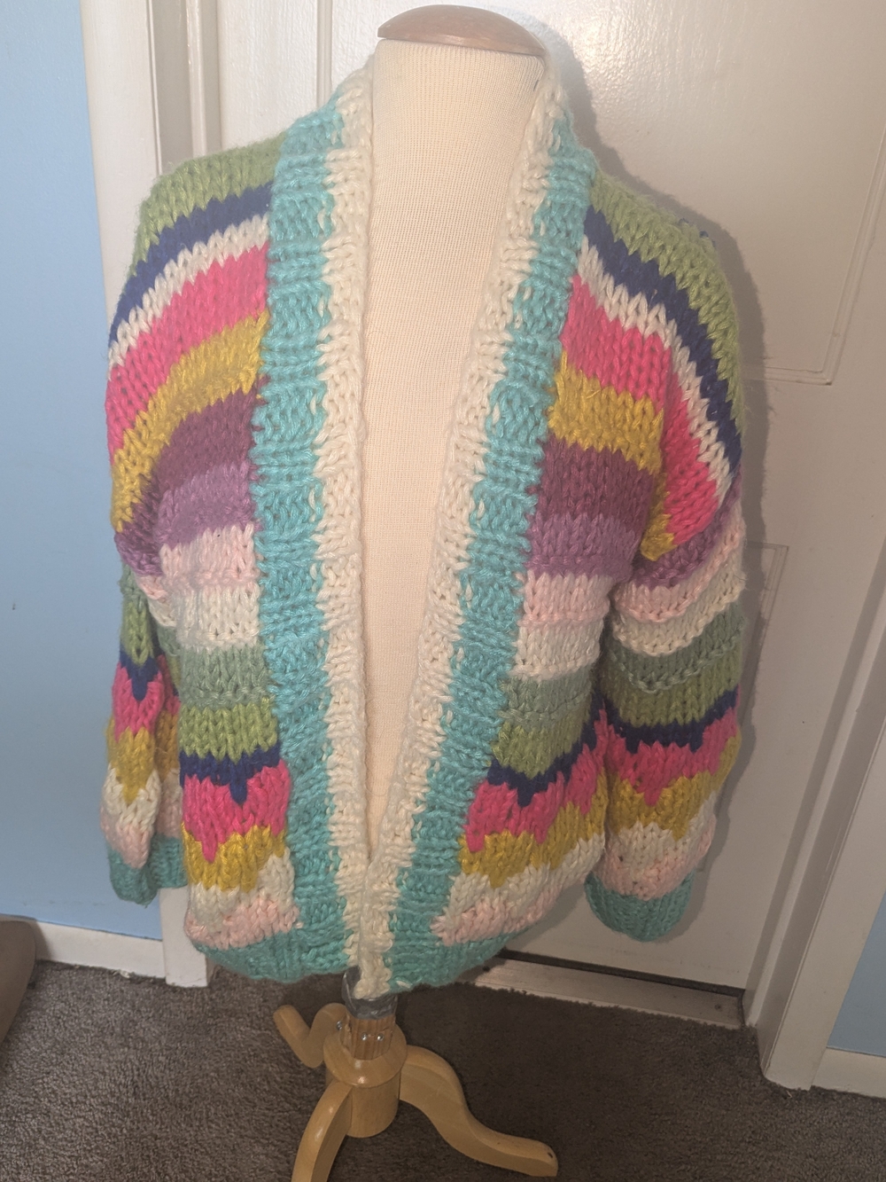 debut Multicolor Striped Chunky Knit Cardigan